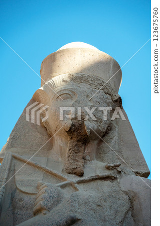 Ancient Egyptian Pharaoh Statue Close Up Luxor 123675760