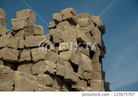 Stone ruins from the ruined temple in Luxor 123675767