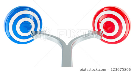Way to target, concept. Road splits with targets. 3D rendering 123675806
