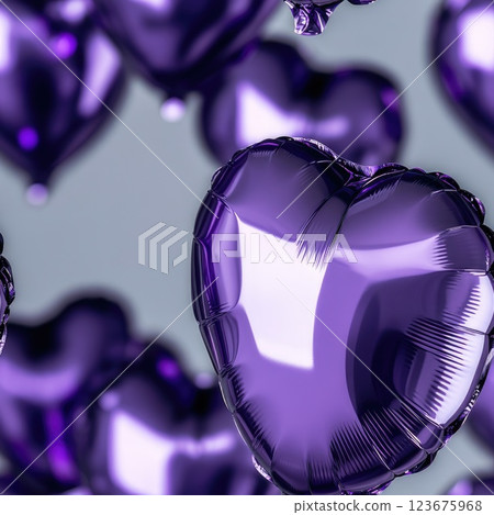 purple foil helium balloons 3d seamless pattern on blured background with depth effect 123675968
