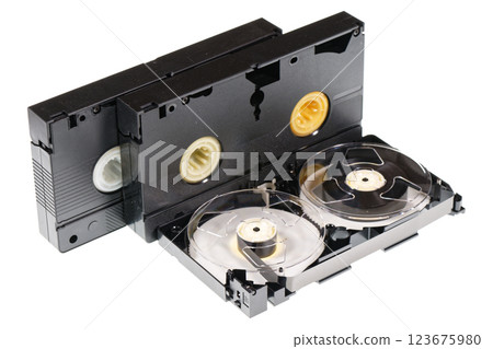 VHS video tapes isolated on white background VHS video tapes isolated on white background 123675980