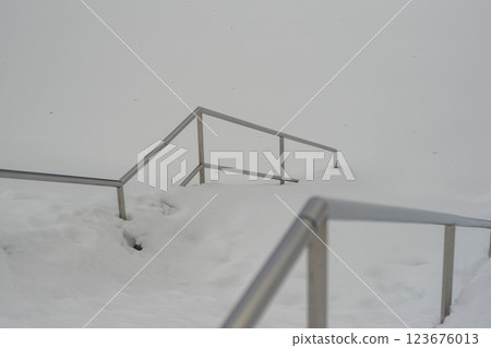 Stairs covered in snow 123676013