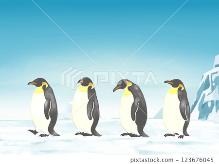 南極洲:企鵝排成一列 南極洲:企鵝排成一列 123676045