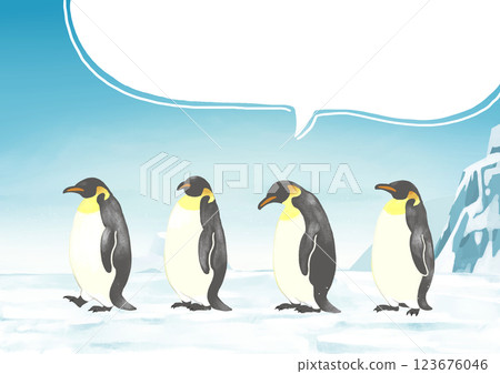 Antarctica: Penguins lined up in a row, speech bubble 123676046