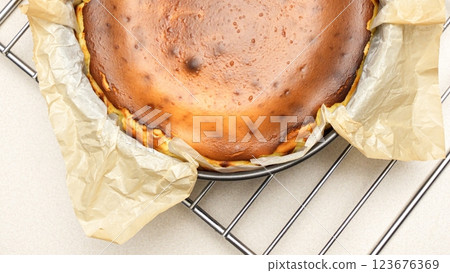 Delicious Homemade San Sebastien Cheesecake With caramel Crust And Creamy Filling Baked To Perfection 123676369