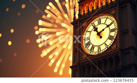 Spectacular Fireworks Display Over Big Ben In London Celebrating The New Year Midnight 123676435