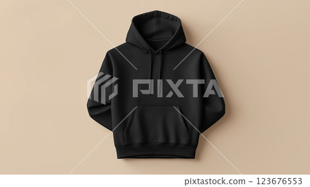Comfortable black hoodie mockup displayed against a neutral background 123676553