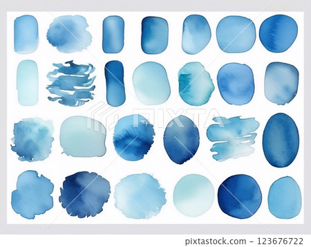 Watercolor strokes in various shades of blue create a soothing and artistic atmosphere, perfect for backgrounds, textures, or design elements 123676722