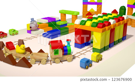 玩具火車和積木小鎮（有影片） 123676900