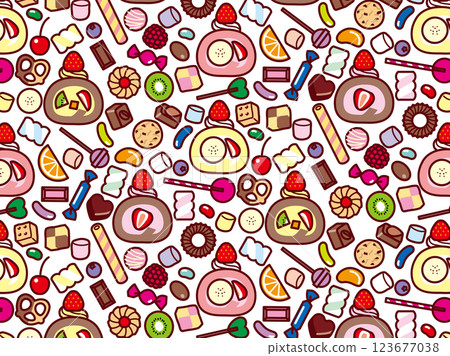 卷蛋糕、糖果系列、圖案 123677038