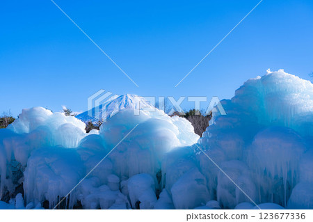 [Mt. Fuji material] Rime trees and scenery at the Lake Saiko Ice Festival [Yamanashi Prefecture] 123677336