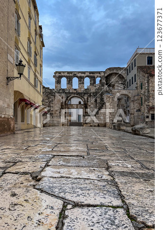 Silver Gate,in a rainy day.Diocletian Palace,Split, Croatia 123677371
