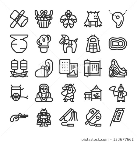 Japanese history from ancient times to the Sengoku period icon set Japanese history from ancient times to the Sengoku period icon set 123677661