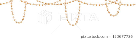 Seamless Garland Border illustration with golden balls and ropes. Watercolor illustration of pattern for circus, carnival, or festive designs on isolated background. Colorful frame for childish party. Seamless Garland Border illustration with golden balls and ropes. Watercolor illustration of pattern for circus, carnival, or festive designs on isolated background. Colorful frame for childish party. 123677726
