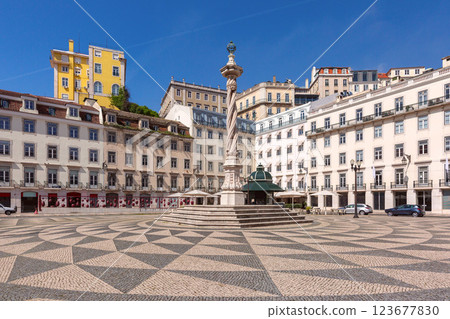 Rossio Square on a sunny morning, Lisbon, Portugal 123677830