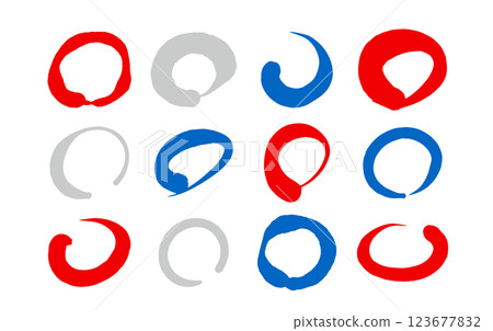 Round seal, Japanese style circle mark set, red and blue brush writing, hand-drawn material, white background 123677832