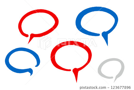 Speech bubble set, red and blue brush letters, hand-drawn Japanese-style material, white background 123677896