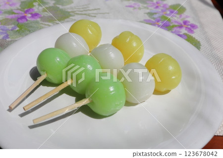 Three-colored dumplings for viewing the moon Three-colored dumplings for viewing the moon 123678042