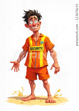 Cartoon of cheerful security guard. 123678235