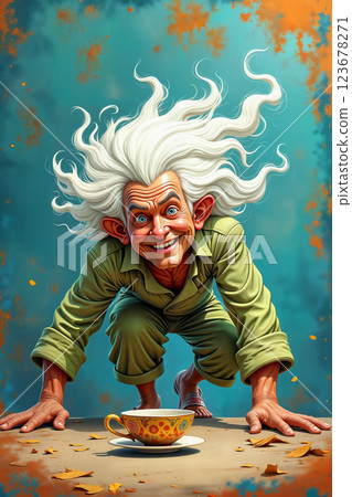 Mad scientist with wild hair and a grin. 123678271