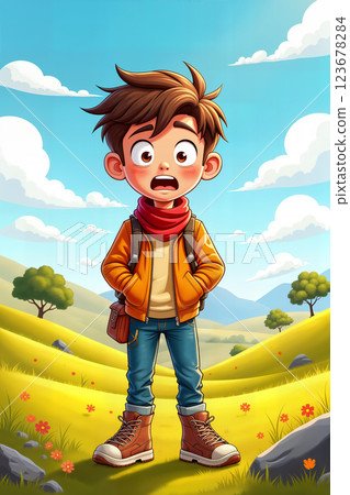 Young explorer in colorful landscape. Young explorer in colorful landscape. 123678284