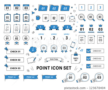 Numbers Title Ribbon POINT CHECK Design Frame Vector Line Drawing Set Decoration 123678404