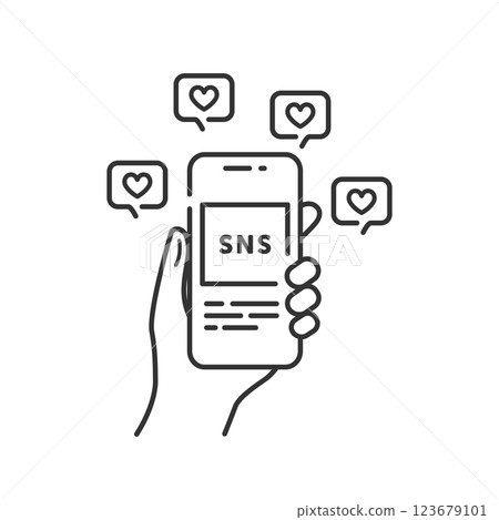 Smartphone icon with endless heart notifications for likes on SNS posts (Buzz) 123679101