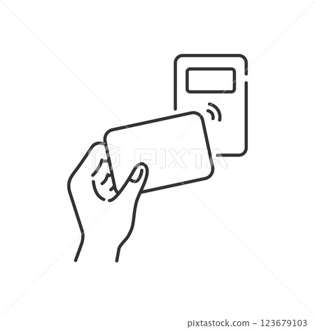 Contactless IC card payment Cashless payment vector icon (line drawing, monochrome) 123679103