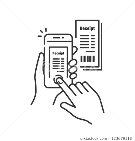 使用智慧型手機拍攝收據的圖示（用於家庭帳戶和費用報告的掃描應用程式） 123679118
