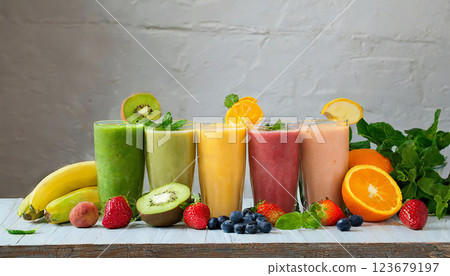 Colorful smoothies, multiple copy space 123679197