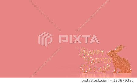 The Gold Text and rabbit for Easter Day concept 3d Rendering. 123679353