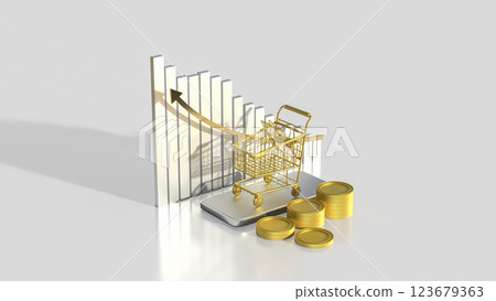 The Gold Shopping cart for Business concept 3d Rendering. 123679363