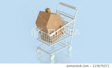 The House in Shopping cart  for property or real estate  concept 3d Rendering. 123679371
