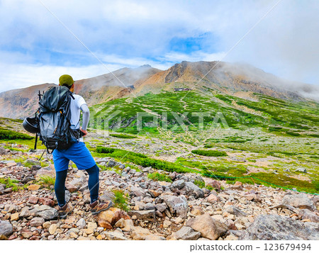 夏季攀登禦嶽山:從西之河原眺望劍峰 夏季攀登禦嶽山:從西之河原眺望劍峰 123679494