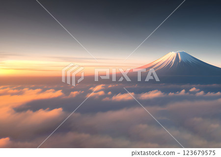 Mt. Fuji and sea of clouds, spectacular background Mt. Fuji and sea of clouds, spectacular background 123679575