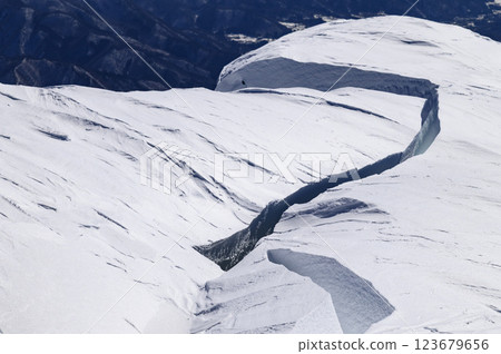 谷川山雪景與雪崩風險(有裂縫) 谷川山雪景與雪崩風險(有裂縫) 123679656