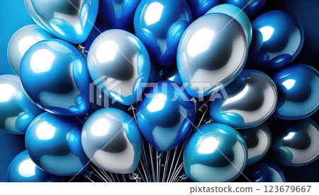 AI image: Many balloons floating in the air (blue) 123679667