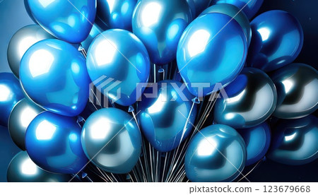 AI image: Many balloons floating in the air (blue) 123679668