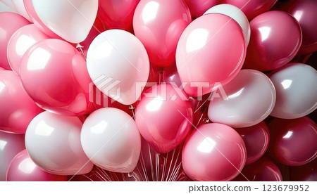 AI image: Many balloons floating in the air (pink) 123679952