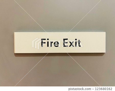 emergency exit sign, A fire exit sign mounted on a wall, indicating an emergency escape route. The simple and clear design ensures visibility and safety in case of emergencies emergency exit sign, A fire exit sign mounted on a wall, indicating an emergency escape route. The simple and clear design ensures visibility and safety in case of emergencies 123680162