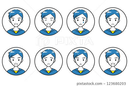 Simple icon set of various expressions of elementary school boys' emotions Simple icon set of various expressions of elementary school boys' emotions 123680203