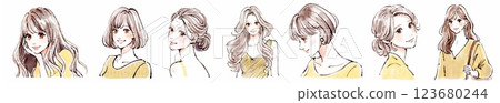 婦女和女孩插畫素材集 123680244