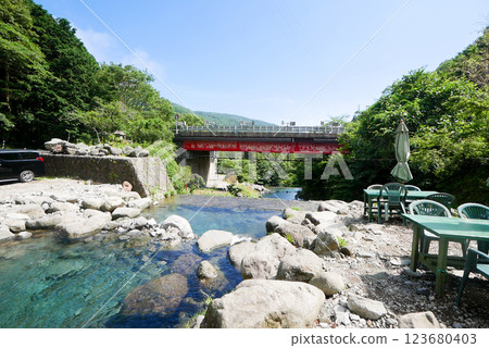 Hakone tourist spot, Hatajuku clear stream trout fishing spot 123680403