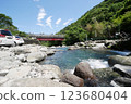 Hakone tourist spot, Hatajuku clear stream trout fishing spot 123680404