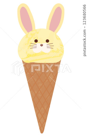 兔子形狀冰淇淋的插圖蛋筒冰淇淋手繪可愛插圖 123680566