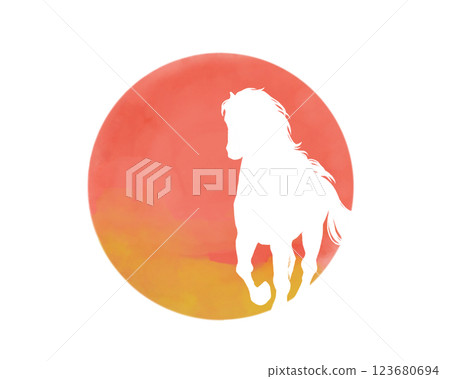White silhouette illustration of a horse walking against the sun White silhouette illustration of a horse walking against the sun 123680694