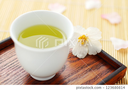 Spring tea (green tea) 123680814