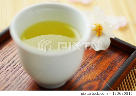 Spring tea (green tea) 123680815