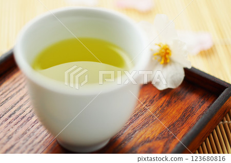 Spring tea (green tea) 123680816