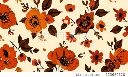 Orange flowers on a beige background 123680828